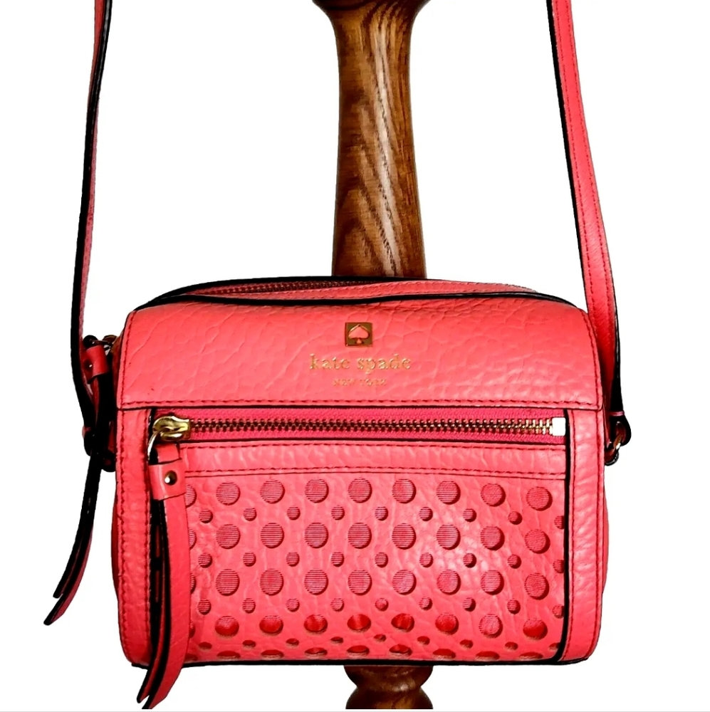 KATE SPADE Perri Lane Bubbles Leather Crossbody Bag $338 Coral Pink - Picture 3 of 16